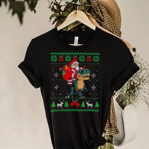 Santa riding dinosaur t rex dinosaur Christmas ugly shirt