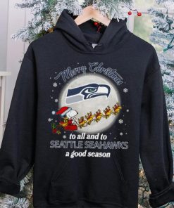 Santa snoopy and woodstock merry Christmas to all and to Seattle Seahawks a good season shirt 2 Santa snoopy and woodstock merry Christmas to all and to Seattle Seahawks a good season shirt