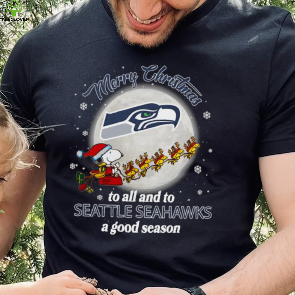 Santa snoopy and woodstock merry Christmas to all and to Seattle Seahawks a good season shirt Santa snoopy and woodstock merry Christmas to all and to Seattle Seahawks a good season shirt