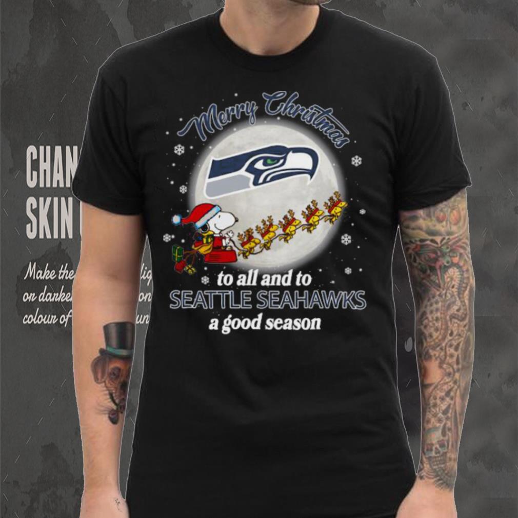 Santa snoopy and woodstock merry Christmas to all and to Seattle Seahawks a good season shirt Santa snoopy and woodstock merry Christmas to all and to Seattle Seahawks a good season shirt