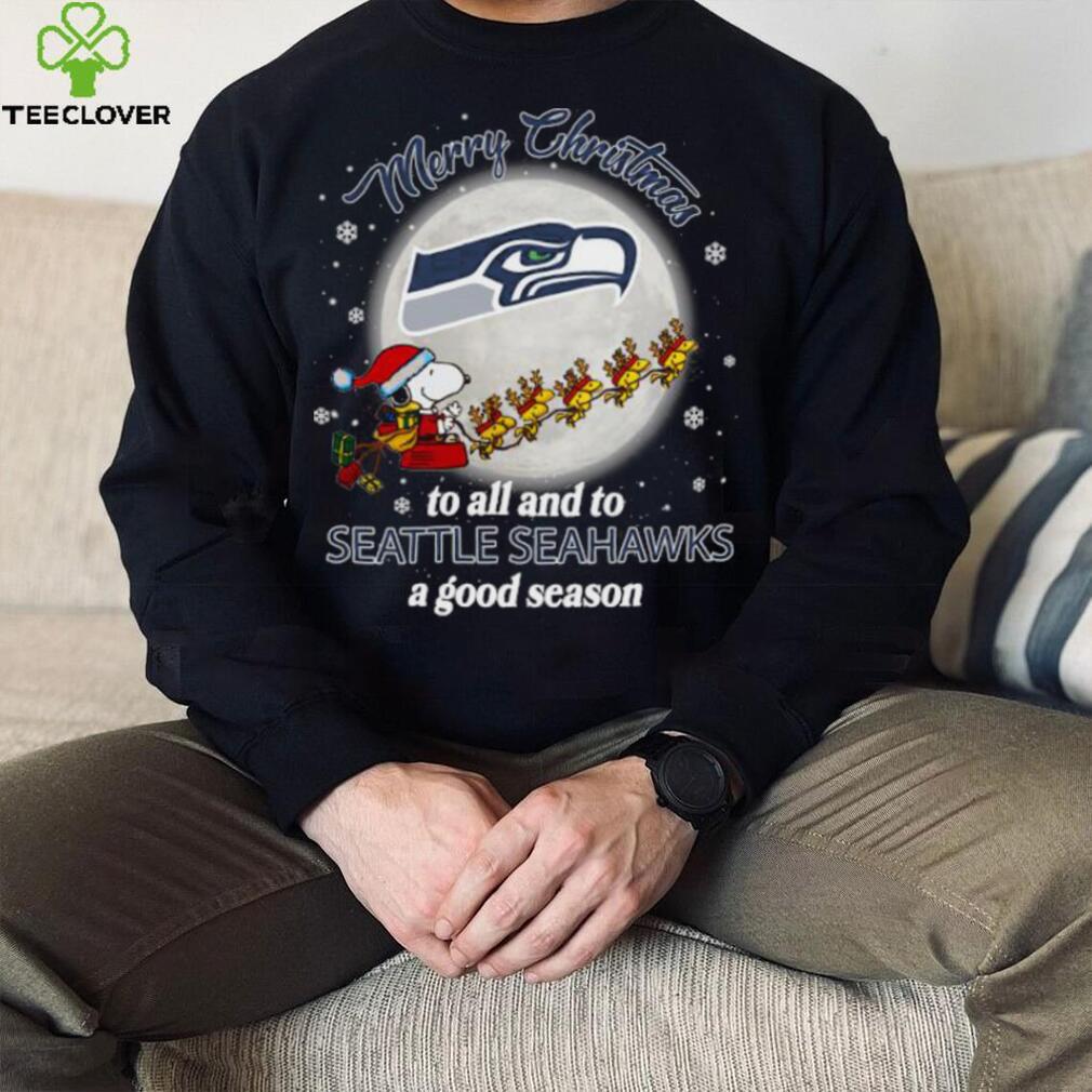 Santa snoopy and woodstock merry Christmas to all and to Seattle Seahawks a good season shirt Santa snoopy and woodstock merry Christmas to all and to Seattle Seahawks a good season shirt
