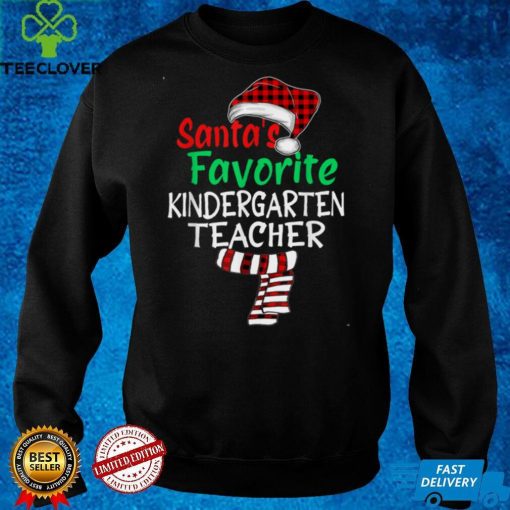 Santas Favorite Kindergarten Teacher Xmas Santa Red Plaid T Shirt hoodie, sweater Shirt