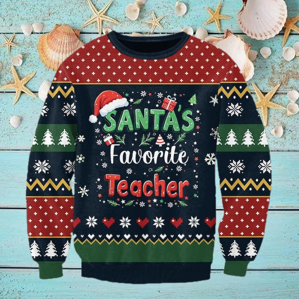 Santas Favorite Teacher Ugly Christmas Sweater Santas Favorite Teacher Ugly Christmas Sweater