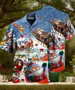 Santa’s Sleigh & Reindeer Hawaiian Shirt, Christmas Apparel