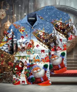 Santa’s Sleigh & Reindeer Hawaiian Shirt, Christmas Apparel 1 Santa’s Sleigh & Reindeer Hawaiian Shirt, Christmas Apparel
