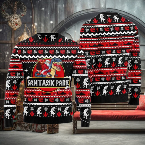 Santassic Park Dinosaur Ugly Christmas Sweater