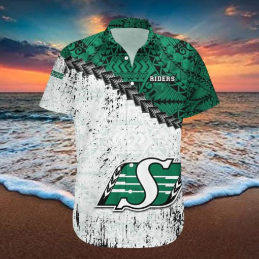 Saskatchewan Roughriders Ca Football Grunge Polynesian Tattoo Pattern Hawaiian Shirt For Fans