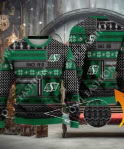 Saskatchewan Roughriders since 1910 Custom name CFL Green Ugly Sweater