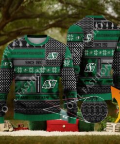 Saskatchewan Roughriders since 1910 Custom name CFL Green Ugly Sweater