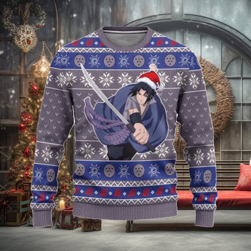 Sasuke Rinnegan Ugly Christmas Sweater, Naruto Anime Xmas Gift, Custom Ugly Christmas Sweater
