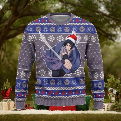 Sasuke Rinnegan Ugly Christmas Sweater, Naruto Anime Xmas Gift, Custom Ugly Christmas Sweater