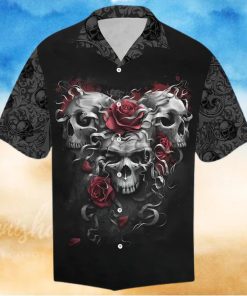 Scary Trio Skull Red Roses Aloha Hawaiian Shirt Colorful Short Sleeve Summer Beach Casual Shirt