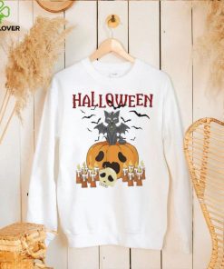 Scary pumpkin and vampire bat cat halloween trick or treat shirt