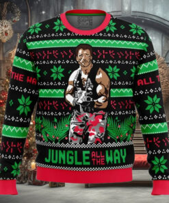 Schwarzenegger Predator Jungle All the way Christmas Ugly Sweater