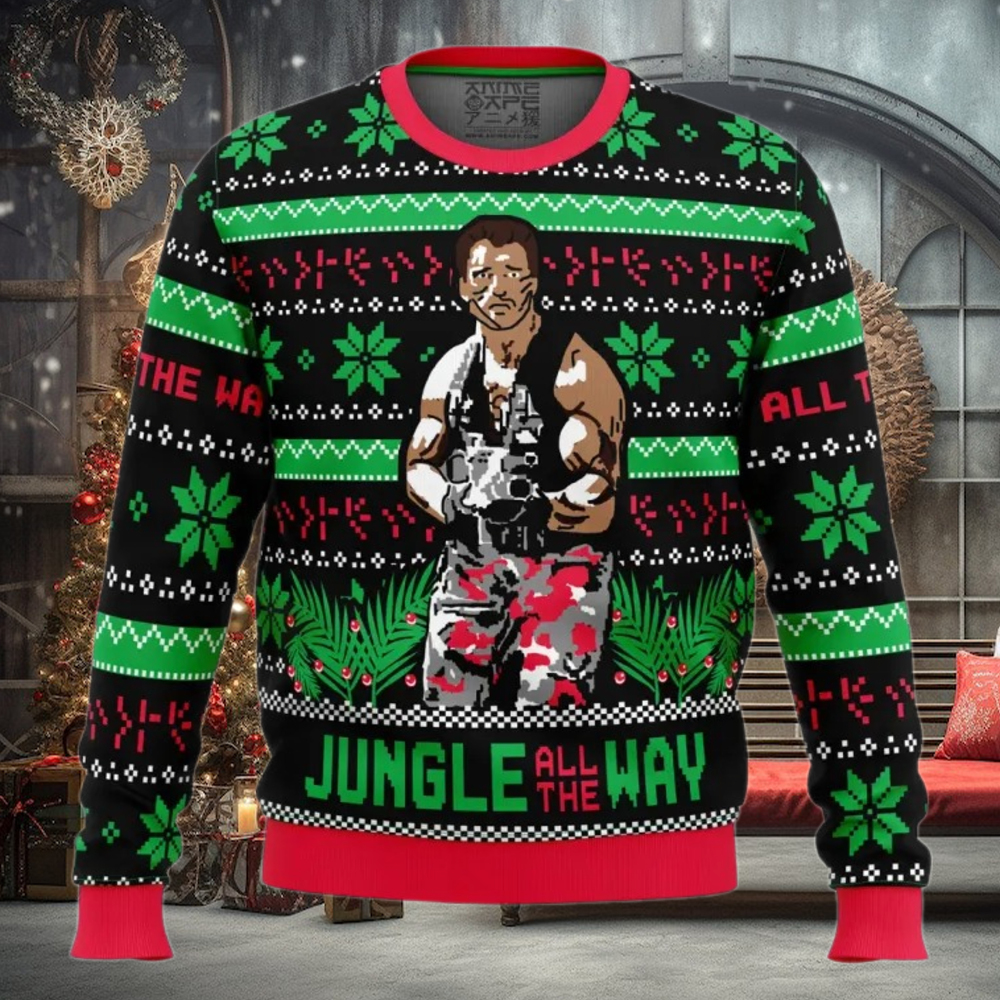 Schwarzenegger Predator Jungle All the way Christmas Ugly Sweater Schwarzenegger Predator Jungle All the way Christmas Ugly Sweater