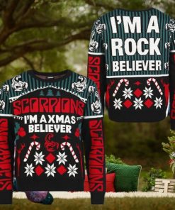 Scorpions I’m A Xmas Believer I’m A Rock Believer Candy Cane Pattern Ugly Christmas Sweater