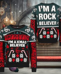 Scorpions I’m A Xmas Believer I’m A Rock Believer Candy Cane Pattern Ugly Christmas Sweater