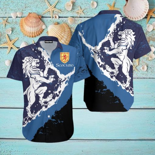 Scottish Lion Blue Aloha Hawaiian Shirts For Men And Women