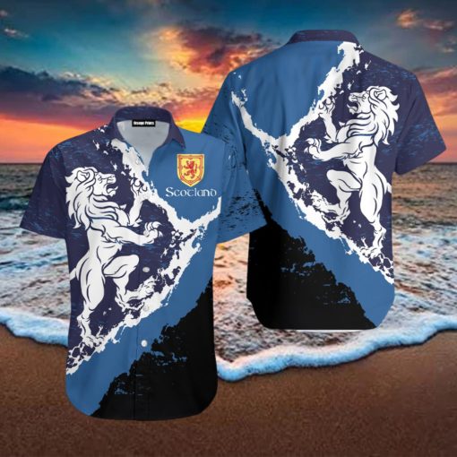 Scottish Lion Blue Aloha Hawaiian Shirts For Men And Women