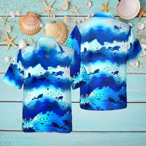 Scuba Diver Under Sea Cave Hawaiian Shirt Aloha Casual Shirt For Men And Women