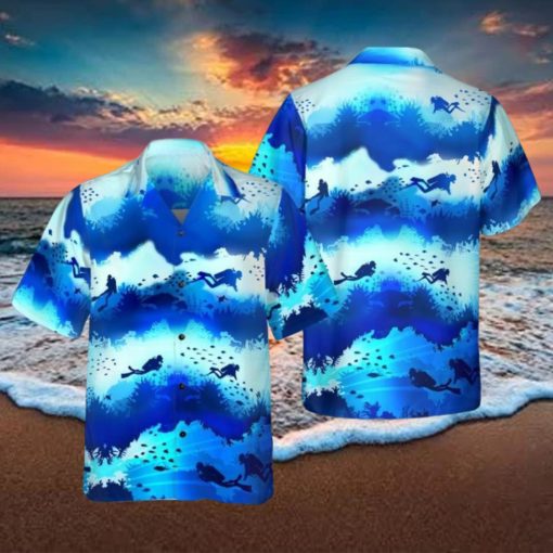 Scuba Diver Under Sea Cave Hawaiian Shirt Aloha Casual Shirt For Men And Women