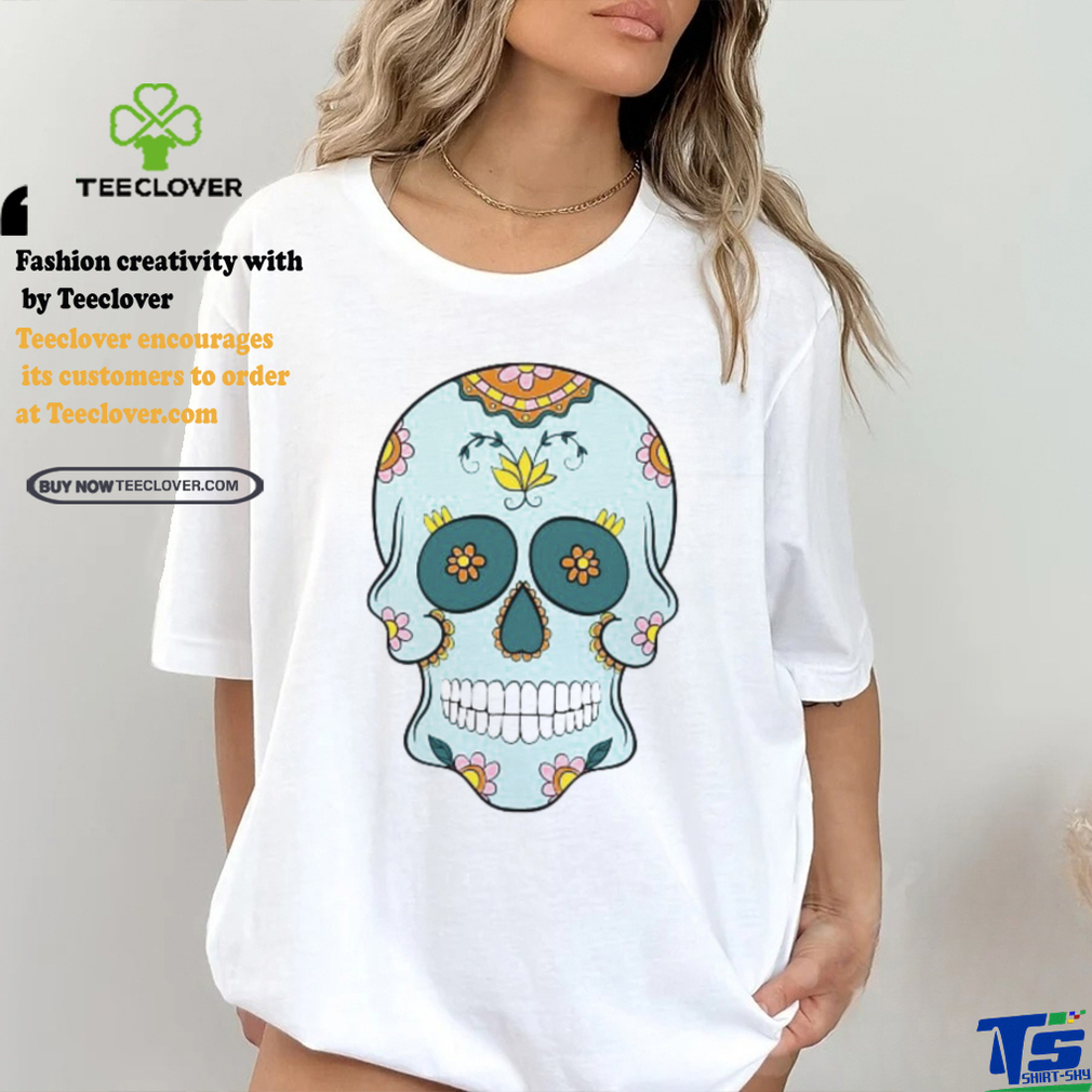 Sea Blue Sugar Skull With Flowers T Shirt Sea Blue Sugar Skull With Flowers T Shirt