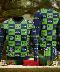 Seahawks Logo Checkered Flannel Design Knitted Ugly Christmas Sweater