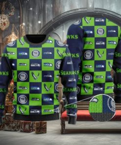 Seahawks Logo Checkered Flannel Design Knitted Ugly Christmas Sweater