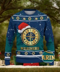 Seattle Mariners Logo Wearing Santa Hat Trending Christmas Gift AOP Ugly Christmas Sweater Men Women Winter Gift