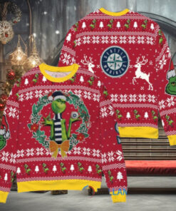 Seattle Mariners x Grinch Dr. Seuss How the Grinch Stole Christmas MLB with World Series Trophy Ugly Christmas Sweater Red