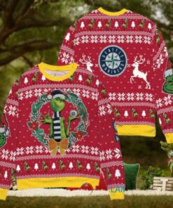 Seattle Mariners x Grinch Dr. Seuss How the Grinch Stole Christmas MLB with World Series Trophy Ugly Christmas Sweater Red