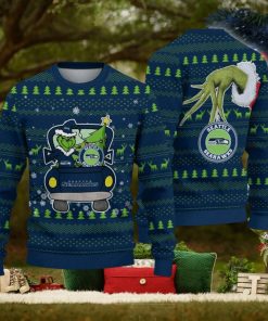 Seattle Seahawks And Grinch Driving With Pine Trees Ugly Xmas Sweater