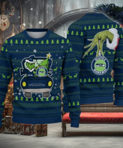Seattle Seahawks And Grinch Driving With Pine Trees Ugly Xmas Sweater