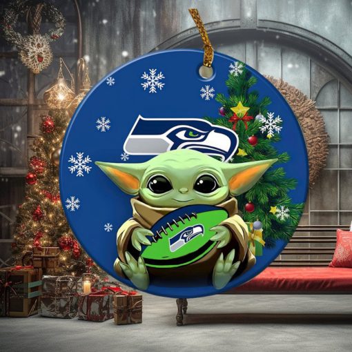 Seattle Seahawks Baby Yoda NFL Christmas Ornaments