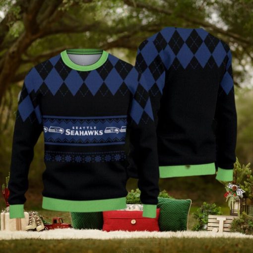 Seattle Seahawks Fans Caro Pattern Ugly Christmas Sweater Gift