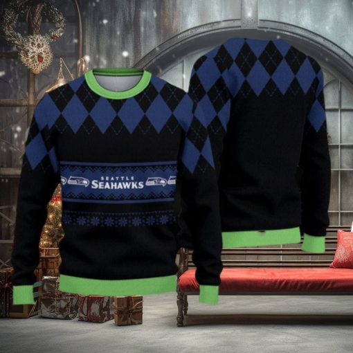 Seattle Seahawks Fans Caro Pattern Ugly Christmas Sweater Gift