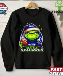 Seattle Seahawks Grinch wearing Santa hat Christmas 2024 shirt