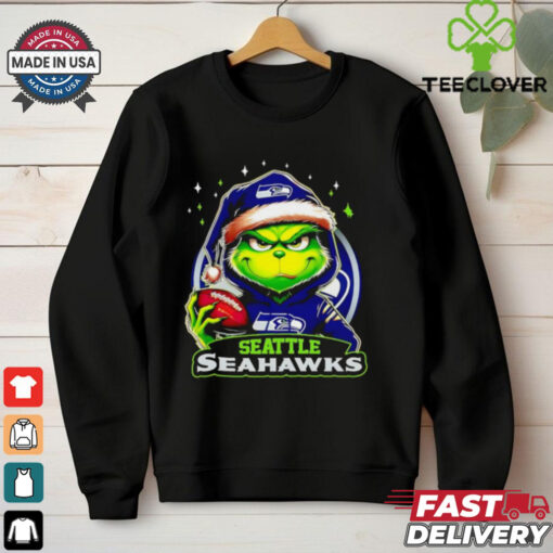 Seattle Seahawks Grinch wearing Santa hat Christmas 2024 shirt
