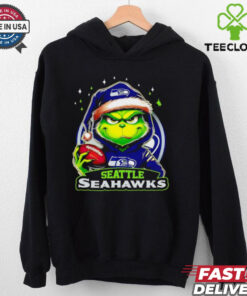 Seattle Seahawks Grinch wearing Santa hat Christmas 2024 shirt