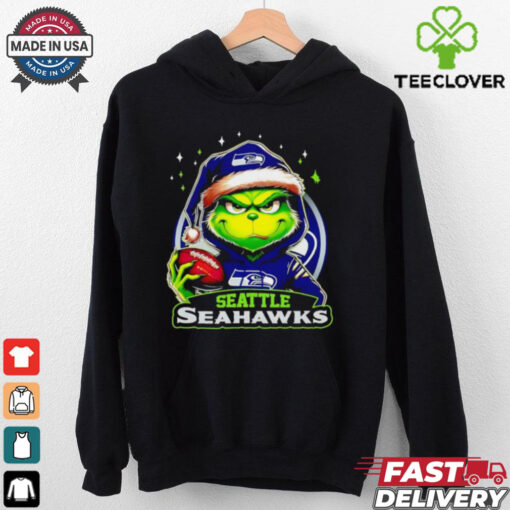 Seattle Seahawks Grinch wearing Santa hat Christmas 2024 shirt