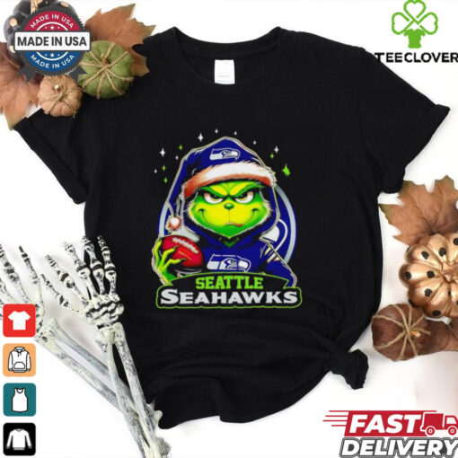 Seattle Seahawks Grinch wearing Santa hat Christmas 2024 shirt