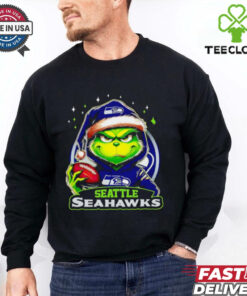 Seattle Seahawks Grinch wearing Santa hat Christmas 2024 shirt