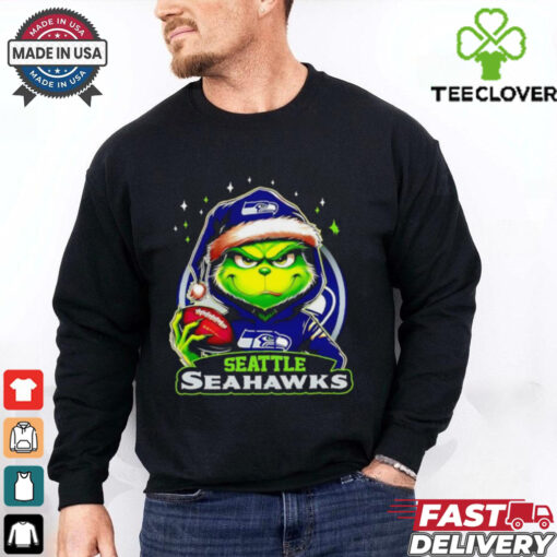 Seattle Seahawks Grinch wearing Santa hat Christmas 2024 shirt