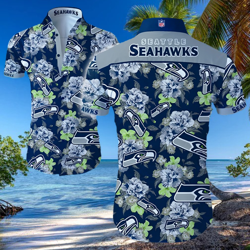 Seattle Seahawks Logo Flower Hawaiian Summer Beach Shirt Full Print