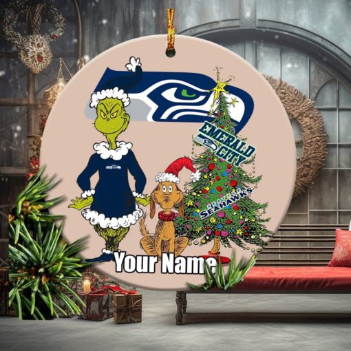 Seattle Seahawks Logo NFL Ugly Grinch Christmas Ornament Custom Name