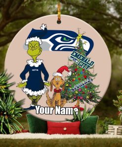 Seattle Seahawks Logo NFL Ugly Grinch Christmas Ornament Custom Name