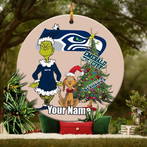 Seattle Seahawks Logo NFL Ugly Grinch Christmas Ornament Custom Name