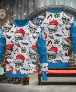 Seattle Seahawks Logo Skull Candy Cane Blue Ugly Xmas 3D Sweater
