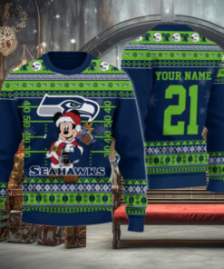 Seattle Seahawks Mickey Mouse Santa Ugly Christmas Sweater