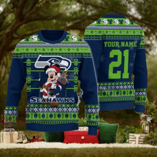 Seattle Seahawks Mickey Mouse Santa Ugly Christmas Sweater